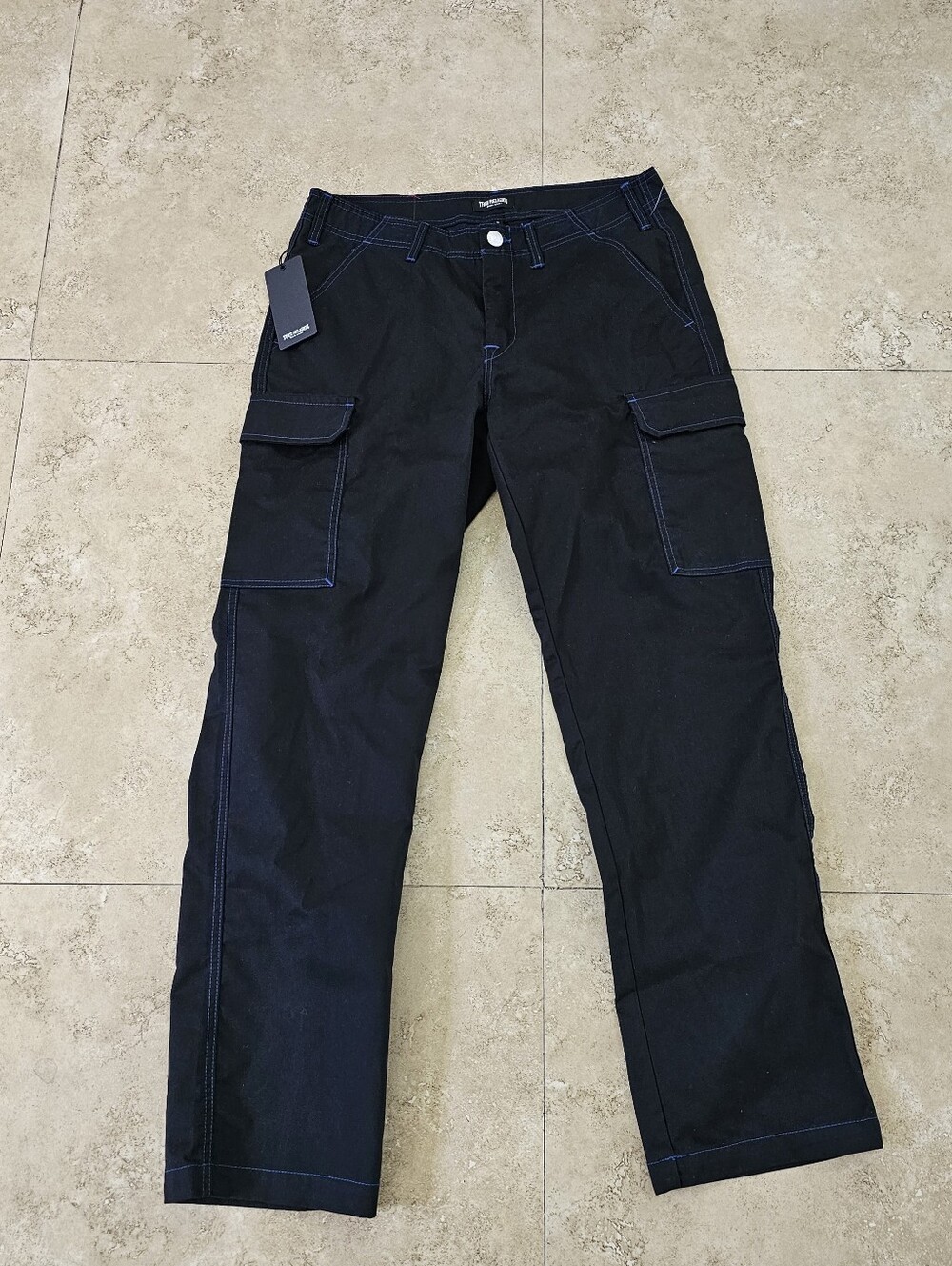 True Religion Brand Jeans Men's Baggy Cargo Pant Size 32x32 Jet Black Blue $164